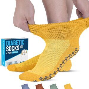 Diabetic Ankle Socks with Grippers for Men and Women - 4 Pair 1/4 Length Neuropa